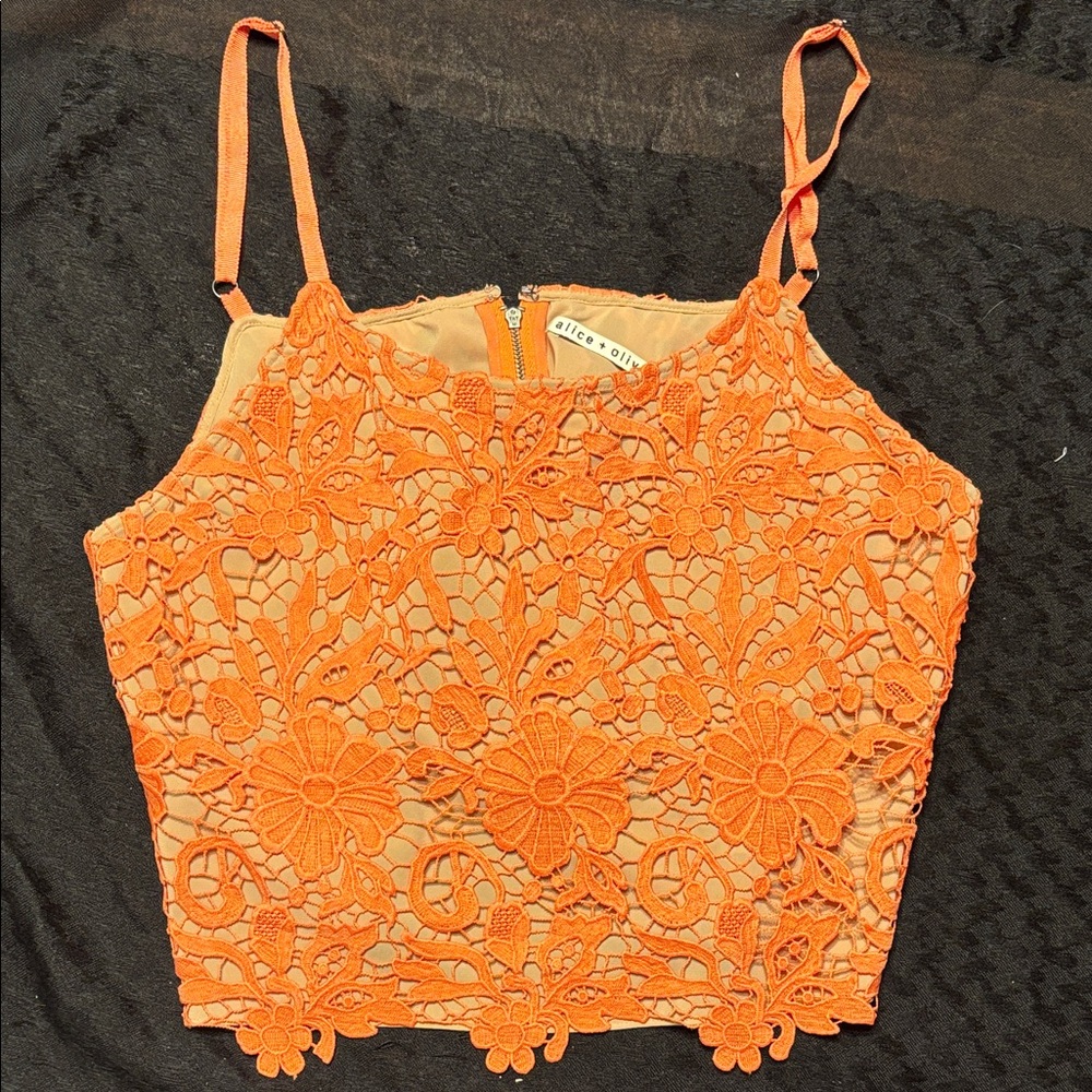 Alice + Olivia Vibrant Orange Lace Camisole